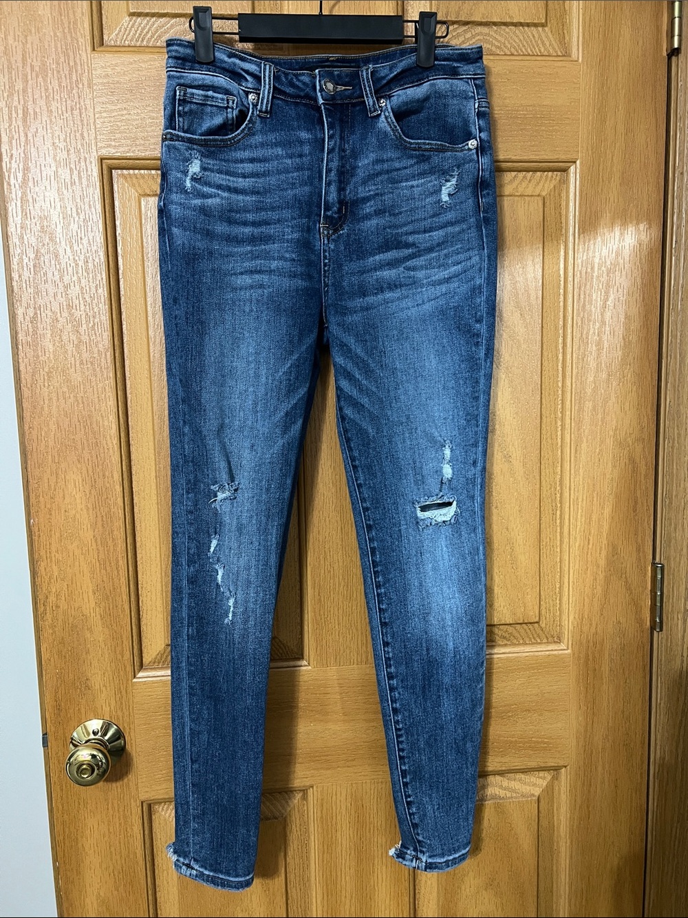 Women's Dark Blue Skinny High-Rise Distressed Jeans
